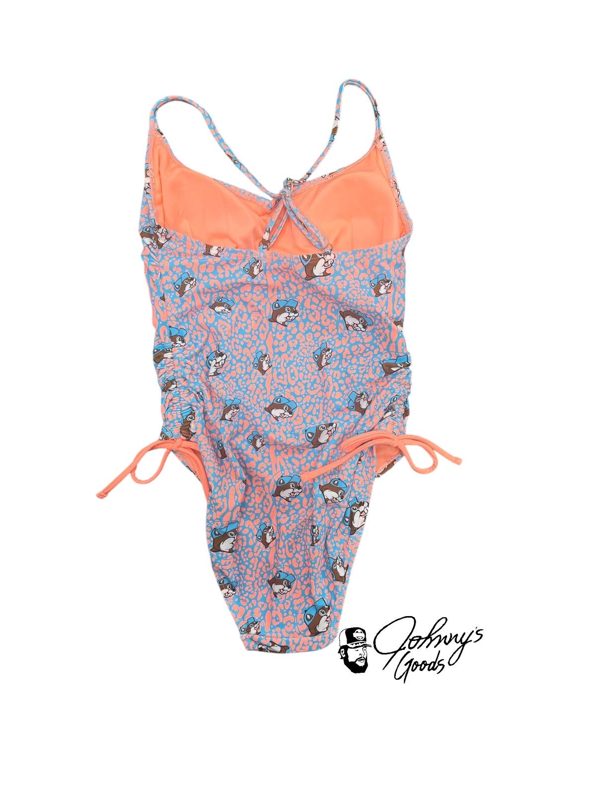 Buc-ee’s Leopard Blue Orange One Piece Adjustable Straps Swim Suit 2025