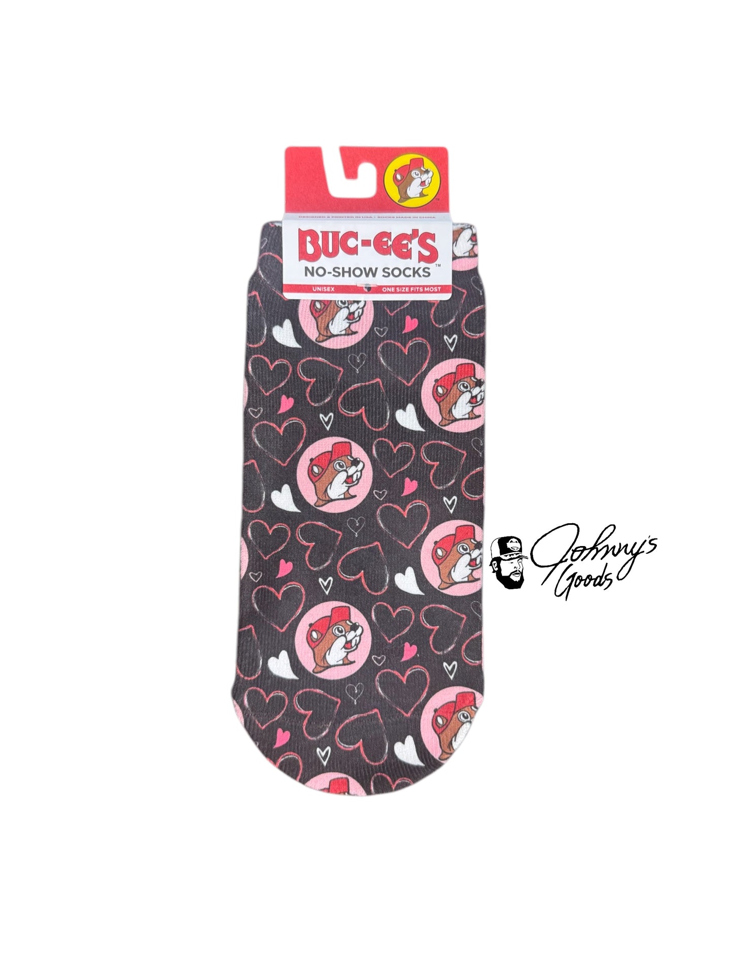 Buc-ee's No-Show Socks – Valentine Print Design