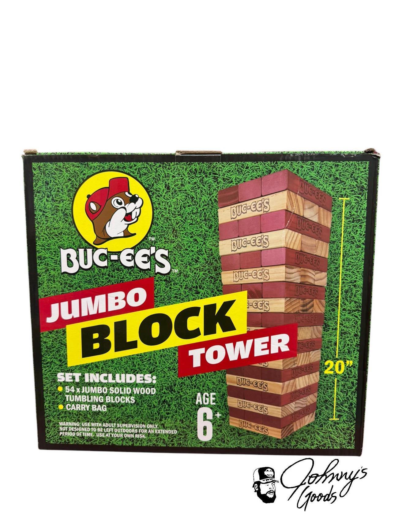 Buc-ee's Jumbo Block Tower Game with 54 Solid Wood Blocks & Carry Bag