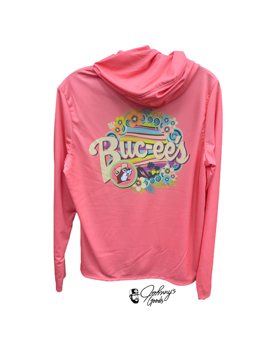 Buc-ee’s Long Sleeve Hooded Performance Shirt Coral 2025