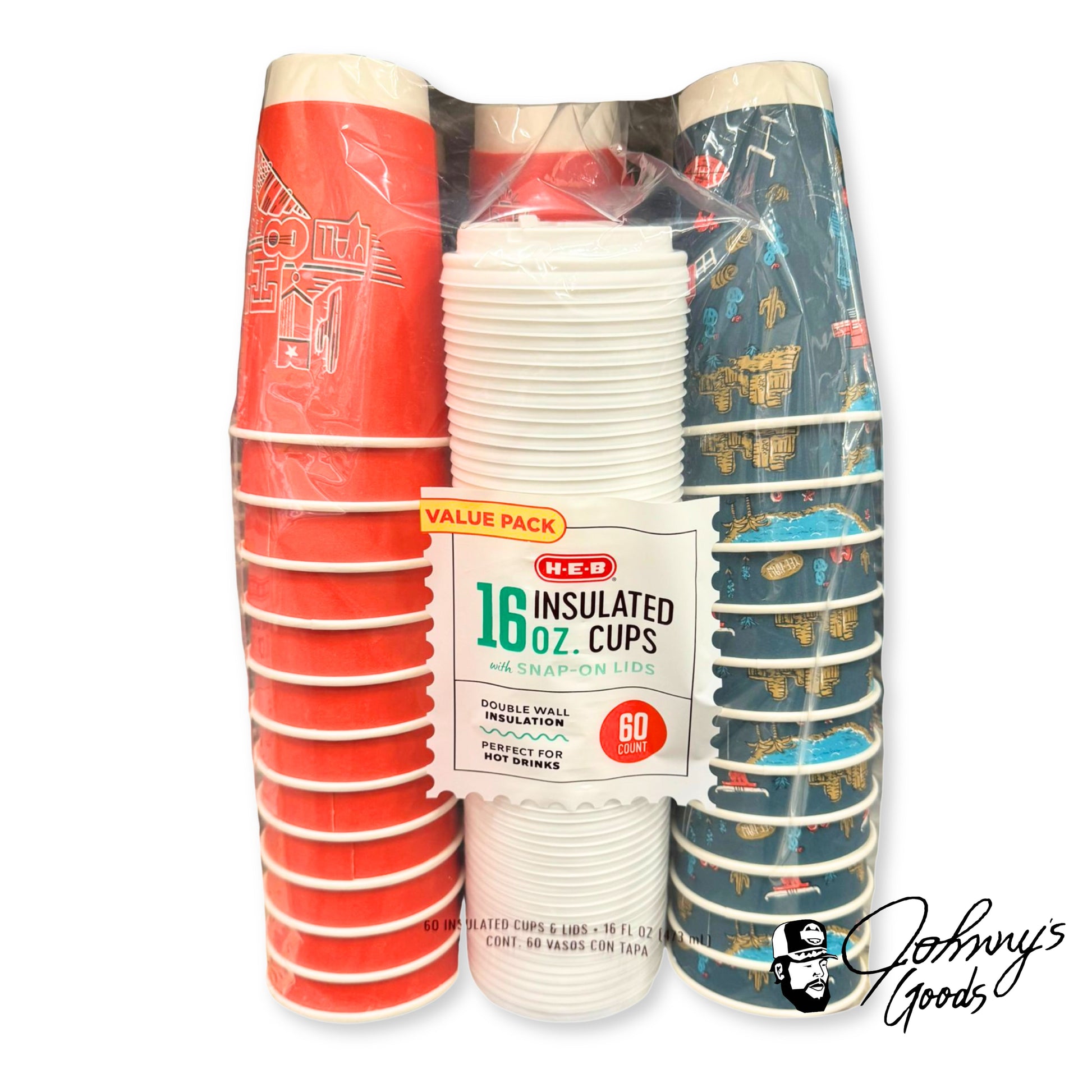 HEB 16 oz Insulated Coffee Cups with Snap-On Lids 60 Count Value Pack