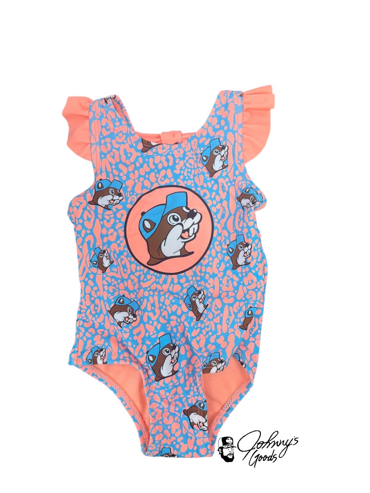 Buc-ee’s Leopard Blue Orange One Piece Toddler/Youth Swim Suit 2025