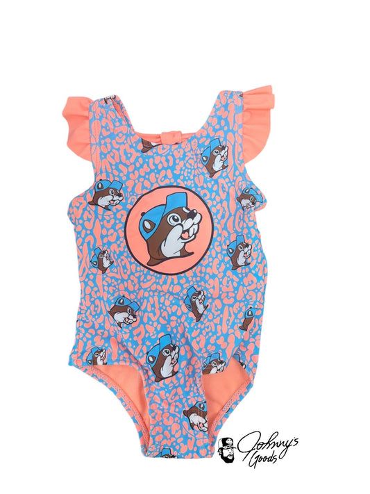 Buc-ee’s Leopard Blue Orange One Piece Toddler/Youth Swim Suit 2025