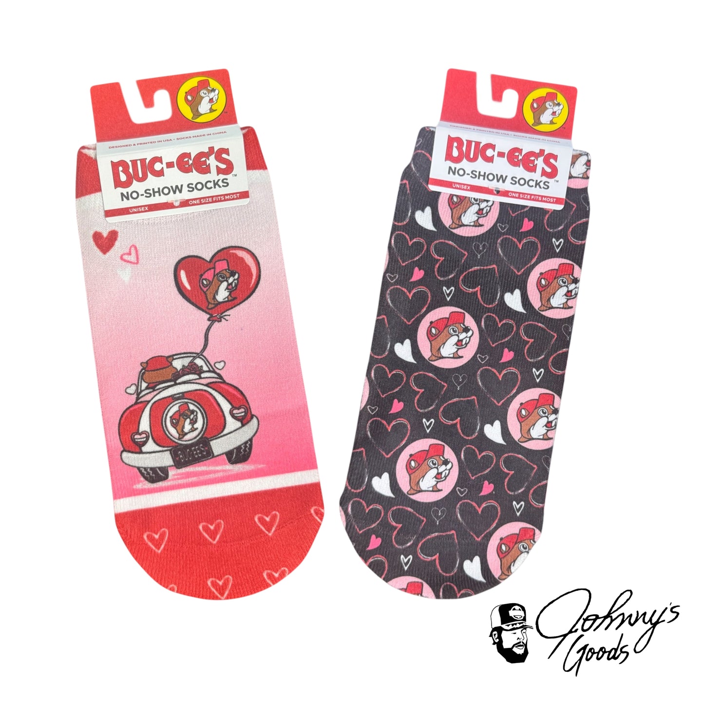 Buc-ee's No-Show Socks – Valentine Print Design