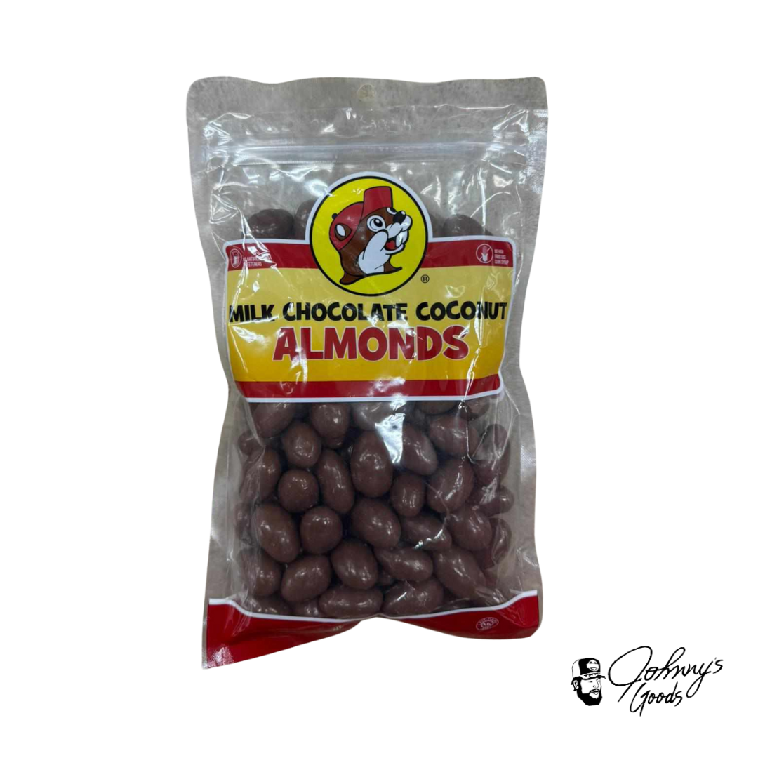 Milk chocolate coconut almond, almonds, buc-ee's almonds, chcolate almonds