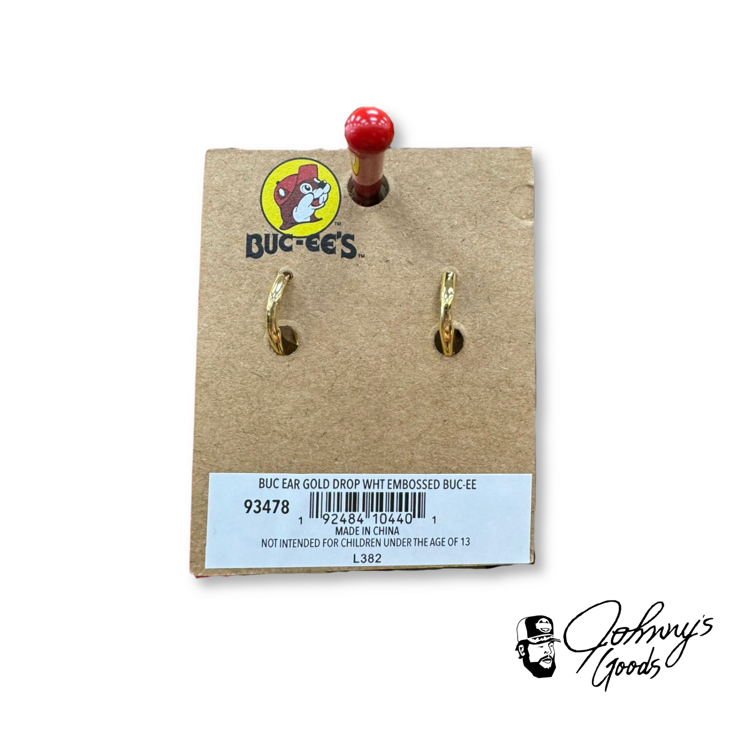 Buc-ee's Drop Earrings White Embossed