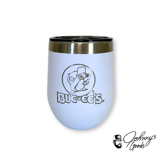 Buc-ee's Stemless Wine Tumbler White Silver Etched Logo Stainless Steel buc ees buc ee's bucees buccees buc-ees