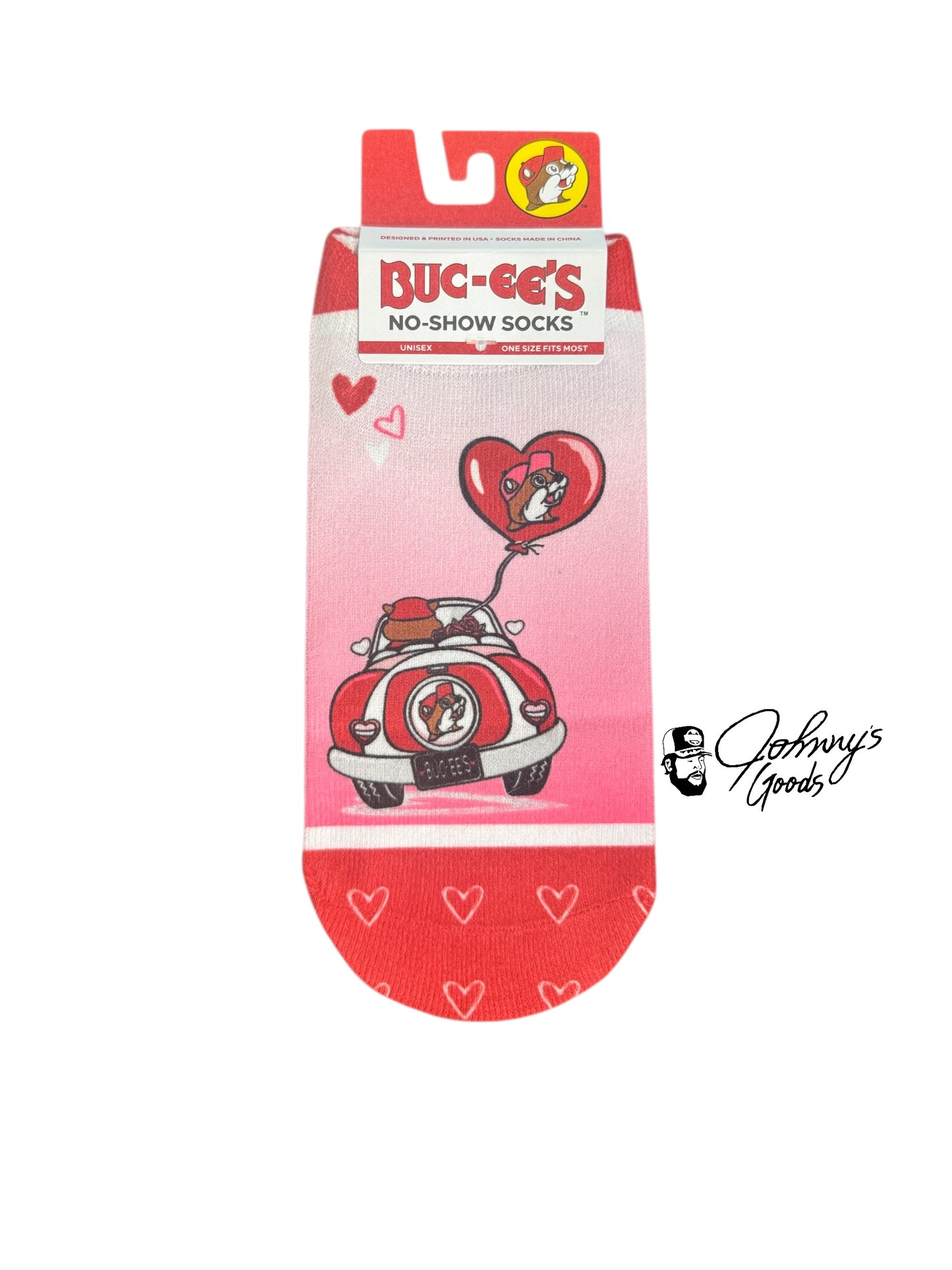 Buc-ee's No-Show Socks – Valentine Print Design